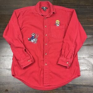 Vintage Warner Bros Studio Store Men's M Corduroy Shirt Tweety Sylvester Ski Red